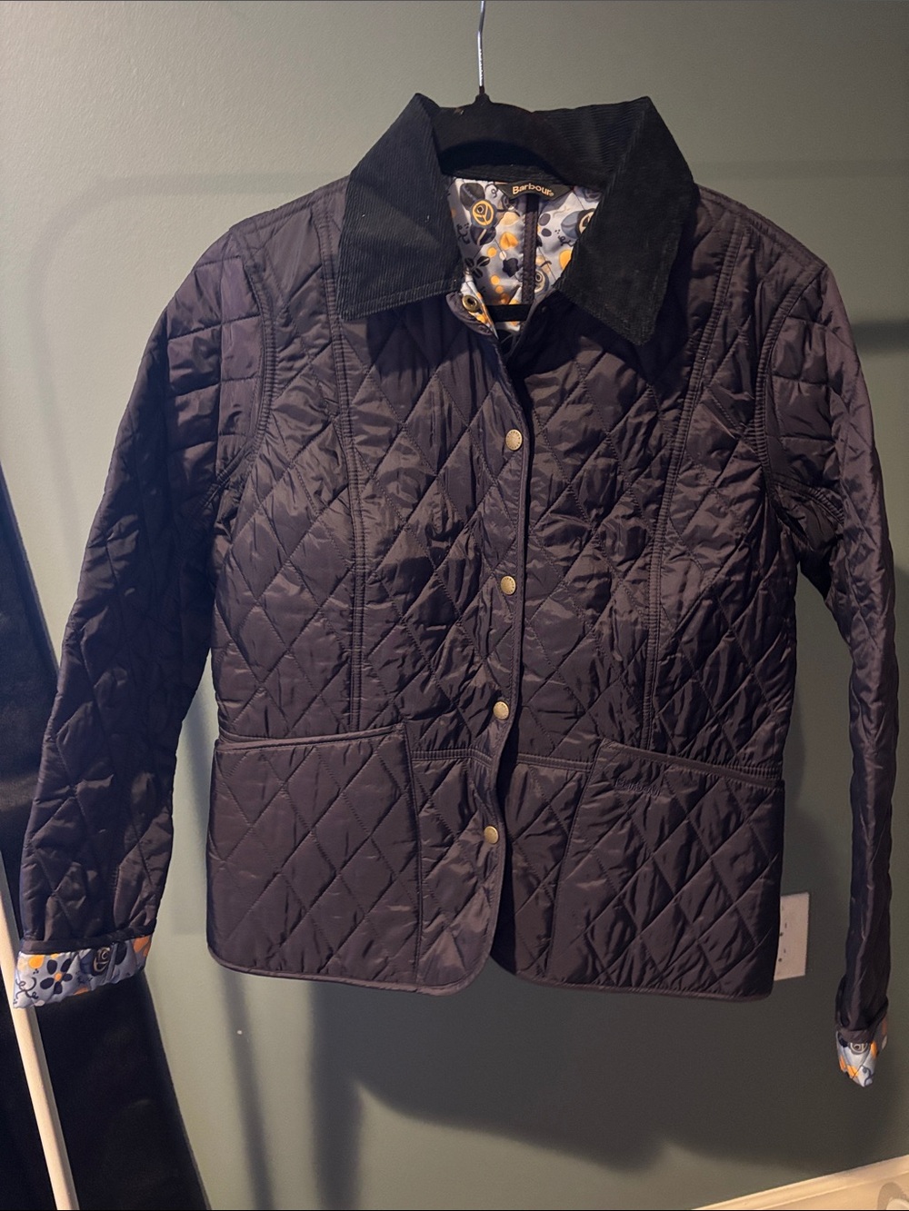 Barbour Quilted navy Women's Jacket with black Corduroy Collar